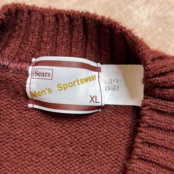 Sears Men's Sportswear Vintage Maroon Cable Knit Sleeveless Sweater Vest XL 80s - Picture 2 of 4